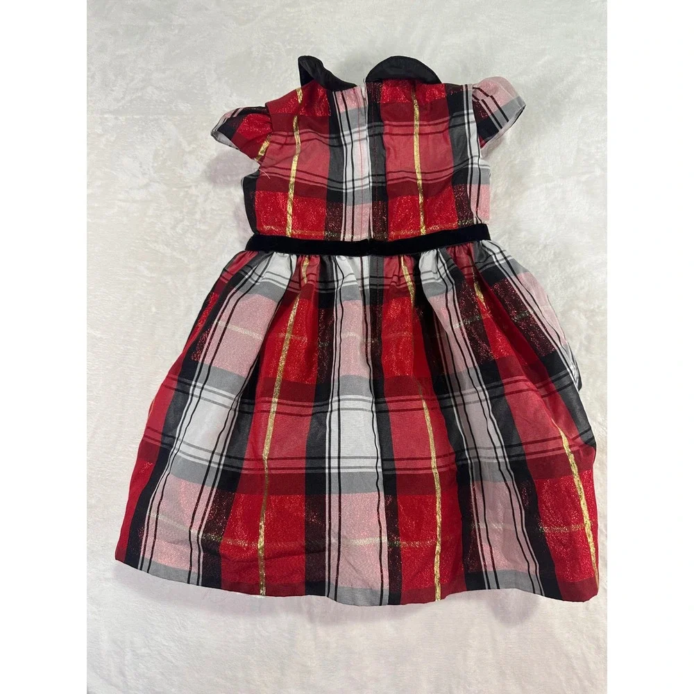 Bonnie Baby Plaid Holiday Dress 18M Red Gold Velvet Rosette Christmas Baby Girl
